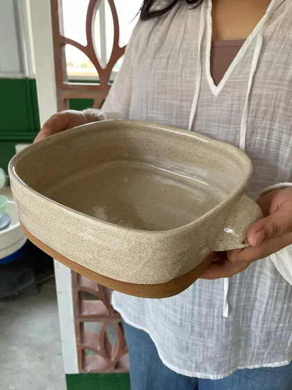 A close-up of Mansa's baking dish, showcasing its clean lines and functional design.