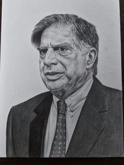 A tribute portrait of the respected industrialist Ratan Tata, capturing his thoughtful and wise expression.