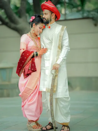 A classic portrait of a Maharashtrian couple on their wedding day. While I love candid shots, I also believe in creating elegant, timeless portraits that honor your tradition and will be treasured for generations.