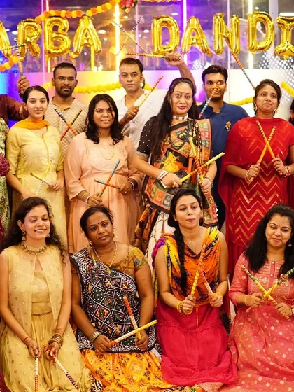 The whole squad together after an incredible Garba and Dandiya session. Look at those smiles. This is our RDI family, celebrating culture and dance together.