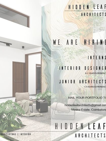 Hidden Leaf Architects in Coimbatore is hiring for multiple roles.