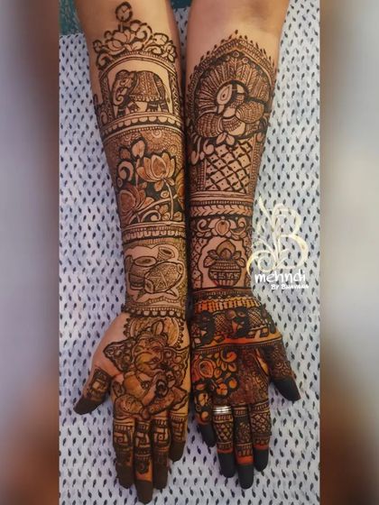 A duplicate image of the design rich with spiritual and traditional symbols, showing the beautiful balance of motifs across both arms.