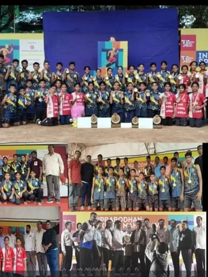 A collage of our victories at the 45th Prabodhan Krida Mahotsav, where our teams excelled in Kho-Kho, Kabaddi, and Mallakhamb.