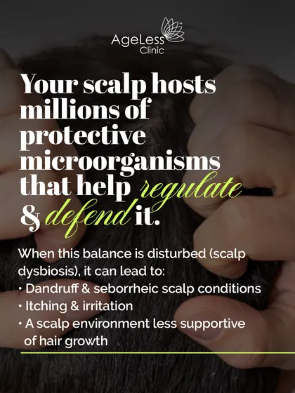 Your scalp has its own protective ecosystem of microorganisms. When this balance is disturbed by factors like humidity or product buildup, it can lead to dandruff, itching, and an environment that hinders hair growth. My goal is to restore this delicate balance.