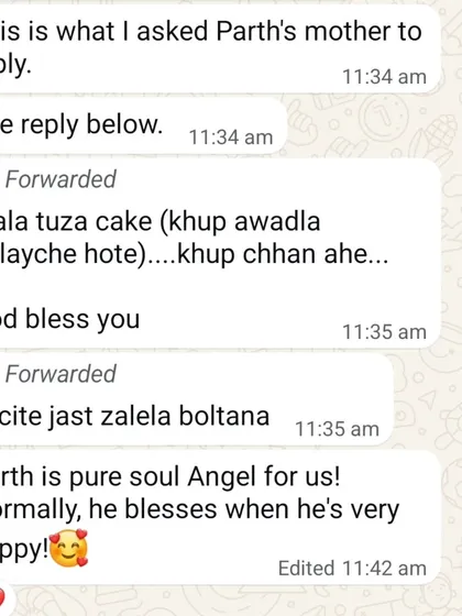"Mala tuza cake khup awadla...God bless you." The birthday boy's mother was so happy she was at a loss for words.