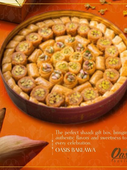 The perfect shaadi gift box. This round tin is filled to the brim with an assortment of our finest baklava, bringing authentic flavors and sweetness to every celebration.