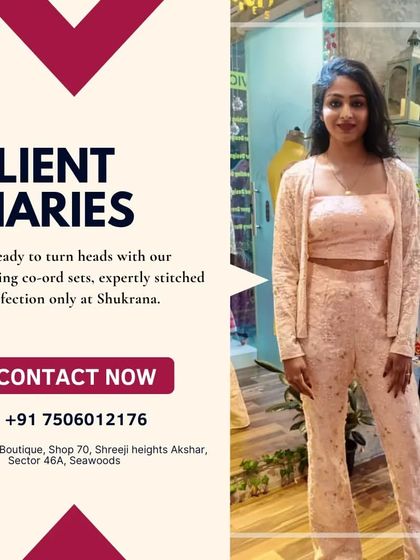 From my client diaries, a stunning co-ord set expertly stitched to perfection. This three-piece set with a crop top, pants, and jacket is perfect for a stylish day out.