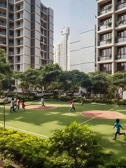 In dense urban environments, I believe redevelopment must prioritize community life. This vibrant green space, designed for a housing complex, serves as a communal backyard where children can play and residents can connect, transforming the area into a thriving, people-centric neighborhood.