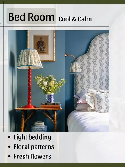 To create a cool and calm bedroom for summer, switch to light, breathable bedding. Introducing floral patterns and fresh flowers can also make the space feel fresh and serene.