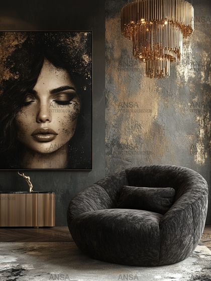 This cozy corner proves that luxury can be moody and dramatic. I paired a plush, oversized accent chair with a textured, dark wall and a cascading gold chandelier to create a space that feels both intimate and incredibly chic.