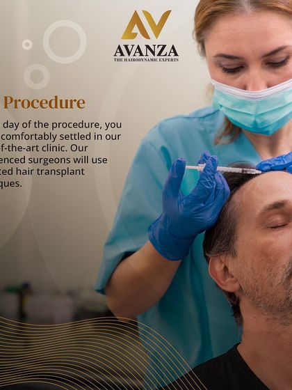 On the day of your procedure, you will be comfortably settled in our state-of-the-art clinic. Here, one of our experienced surgeons is performing a treatment using advanced hair restoration techniques.