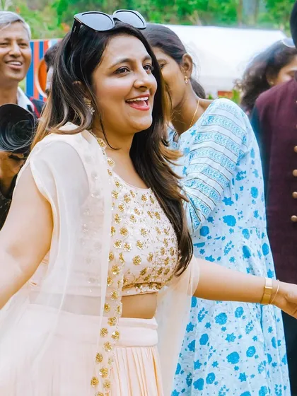 The smiles say it all. A happy guest enjoying the music at a daytime wedding event. I curate the vibe to fit the time of day, whether it's a sun-drenched Haldi or a starlit cocktail night.