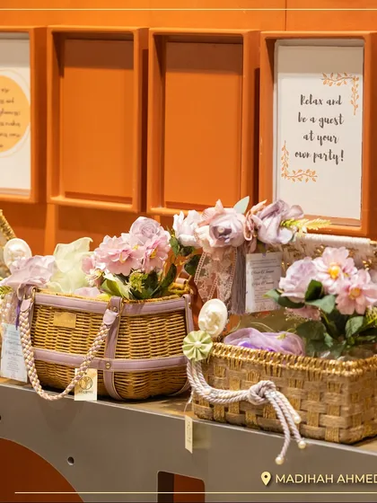 A display of my cane and wicker basket collections at the Ahmedabad store. This setup shows a more rustic yet equally elegant side of my gifting options, perfect for various occasions.