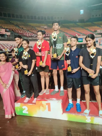 The podium for the Mixed Doubles U-15 category at the Delhi State Championship, featuring our winning pairs who showcased excellent teamwork.