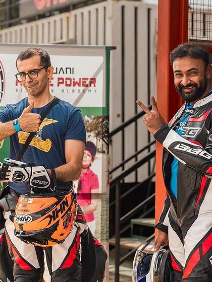 Two happy riders after a session. The friendships made at the track often last a lifetime.