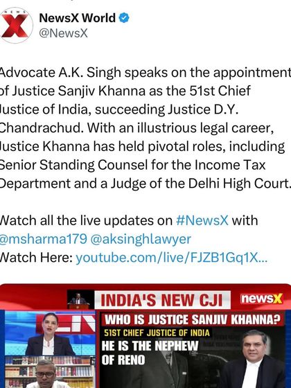 I joined a NewsX debate to discuss the appointment of the 51st Chief Justice of India, offering perspective on his legal career and the significance of the appointment.
