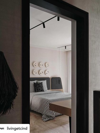 A view into one of the bedrooms, showcasing a minimalist, monochromatic design. This was part of our feature in Livingetc magazine.