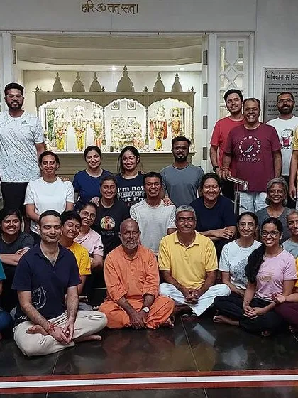 The bonds formed during our time together are a vital part of the experience. Here is a group of students after a special class in Gurgaon, sharing the joy and peace that comes from practicing together as a spiritual community, or sangha.