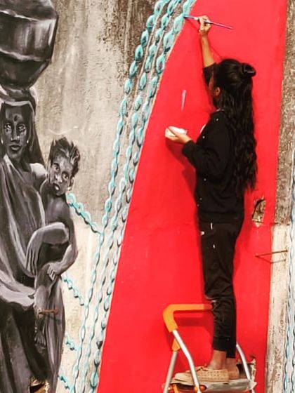 Here are some moments from the creation of the 'Stories of Water' mural. It started with awkward introductions and ended with a community of strangers and friends painting together, sharing stories, and bringing color and conversation to a public space.