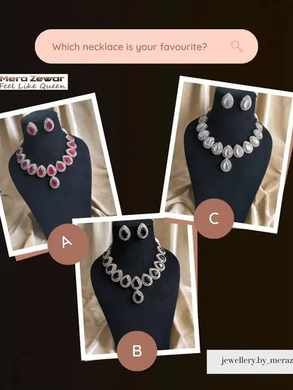 Here are three more color options for my popular stone necklace set: a rich ruby red, a classic black, and a pristine white. These limited edition sets are perfect for any special occasion.
