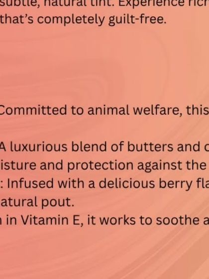 This graphic outlines the benefits of the Kumkumadi Lip Balm included in the Ubtan gift set. It is a 100% cruelty-free formula that heals, hydrates, and provides a natural tint.