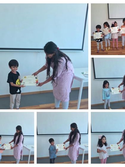 A collage celebrating the successful completion of our first Early Robotics batch at the Whitefield center, with students proudly holding their certificates.