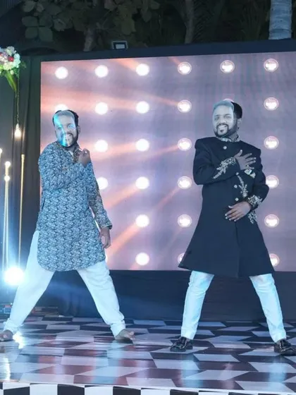 A hilarious moment from a fun act where two performers wear masks of the groom. I love incorporating comedy and unique ideas into sangeets.