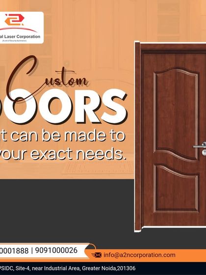 We create custom doors tailored to your exact specifications. This classic paneled door in a warm wood finish is an example of how we can craft a simple yet elegant solution to fit any doorway perfectly.