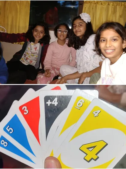 On the move to the CBSE Nationals for Artistic Gymnastics. Even during travel, our team finds time for fun and games like UNO.