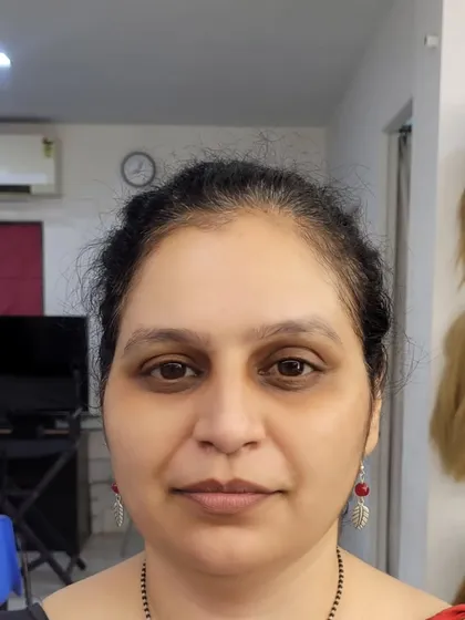 The 'before' photo for a mature skin makeup application. This helps show the transformation achieved with the final look.