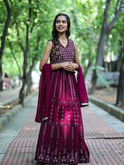 An individual portrait of a young woman in a beautiful Anarkali dress. I also offer portrait sessions for special occasions, capturing your style in a natural outdoor setting.