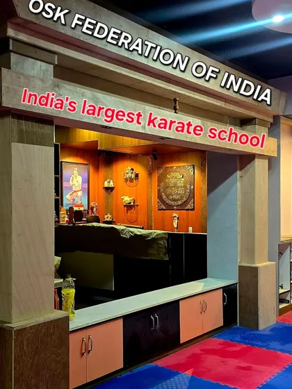 The entrance to our OSK Federation of India Honbu Dojo in Bangalore. We have worked for over 33 years to build India's largest traditional karate school, a place dedicated to authentic martial arts.
