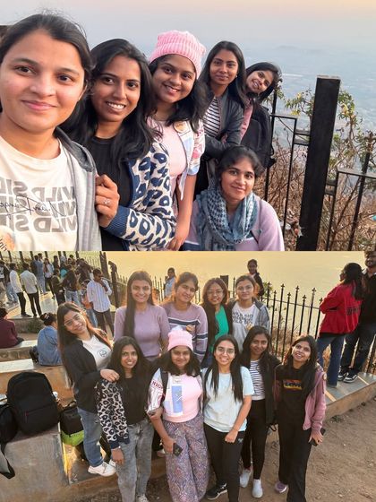 Selfies and group photos at the top of Nandi Hills. Our treks are a great way to bond with friends and meet new people.