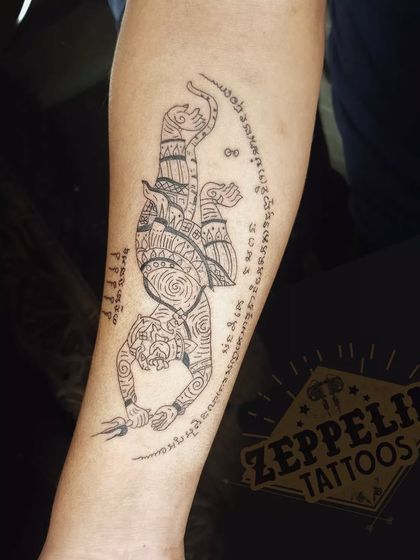 Here is another example of a Sak Yant tattoo, featuring Hanuman. We will study the specific line work and symbolism required to execute these powerful traditional designs correctly.