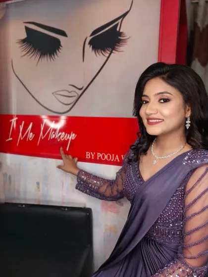 The completed engagement look, showcasing a happy client ready for her special event. Her radiant makeup and soft curls create a fresh and celebratory feel.