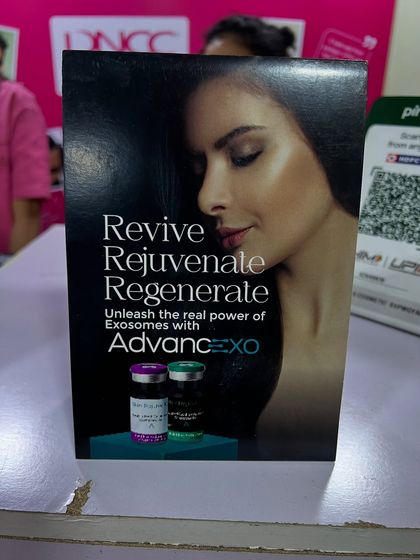 This promotional material for AdvanceEXO, the Exosome therapy I use, highlights its core promise: to revive, rejuvenate, and regenerate. It is a powerful tool for cellular-level repair for both skin and hair concerns.