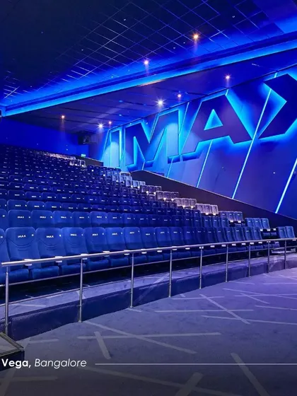 An immersive IMAX auditorium at PVR Vega, Bangalore, designed for the ultimate cinematic experience. The design focuses on powerful acoustics and dramatic lighting to fully engage the audience, showcasing my expertise in specialized venue architecture.