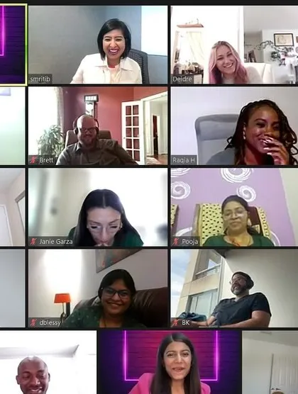 This is what an engaged virtual audience looks like. During a session for Amazon with performers Harper Rose and Sapan Verma, my goal was to keep the energy high and ensure everyone was participating, not just watching. I read the virtual room to make sure the experience is fun for all attendees.