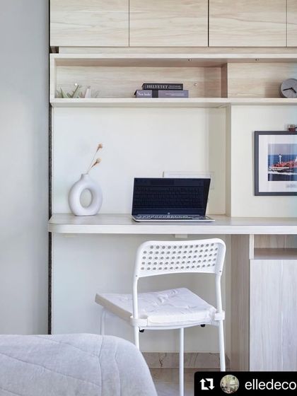 This study nook, part of the 'Nordic Nest' project, showcases functional Scandinavian design. The light wood finish and clean lines create a bright and inspiring workspace.