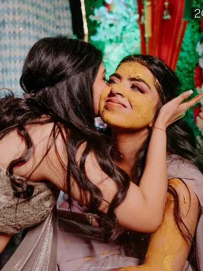 A sweet moment from a friend's Haldi ceremony. Even when you're a guest, I can help you find an outfit that is appropriate, stylish, and lets you enjoy the moment.