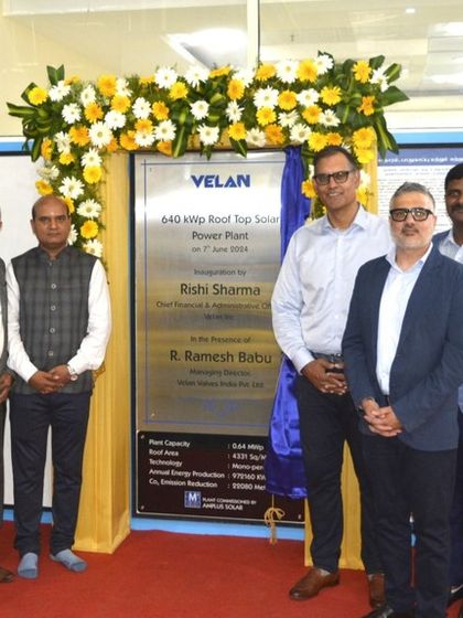 The inauguration plaque for the Velan Valves rooftop solar project. We are humbled to be the partner of choice for manufacturers across sectors who are actively engaging in sustainability initiatives.