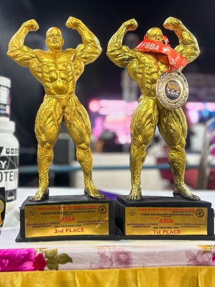 The hardware speaks for itself. First place in Mr. Asia Bodybuilding and third place in Classic Physique. These trophies represent the culmination of a perfect prep.