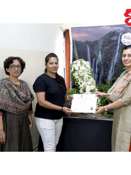 A student from our Pune branch receives her graduation certificate from the instructor. We take pride in celebrating the accomplishments of each and every one of our students.