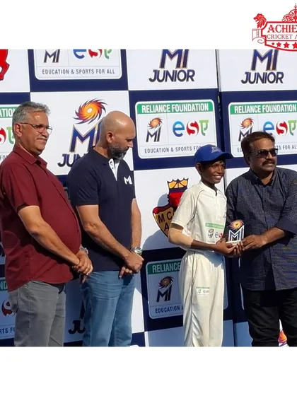 Rajvardhan Jadhav receiving the 'Best Fielder' award at the MI Junior U-14 Tournament.