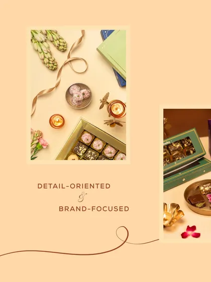 This collage was part of a Diwali campaign, blending product close-ups with wider, styled scenes. The goal was to create a visual narrative of modern royalty and festive indulgence.