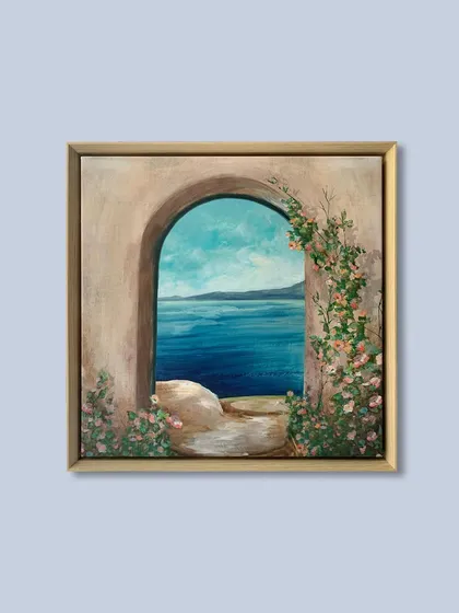 The companion piece, "Blissful Heaven," also by Eva Watts, framed to match. Displayed together, they create a peaceful and inviting atmosphere.