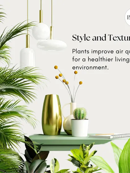 This image highlights how plants add style and texture to a room. Their organic shapes and colors provide a beautiful contrast to man-made materials.