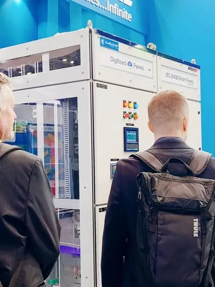 Visitors at MEE 2025 exploring our digitized panels, which integrate our advanced metering and control devices.