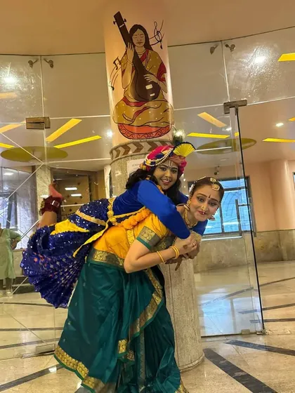 The pure joy and love between a mother and child, depicted here with me and my student as Yashoda and Krishna. This bond is central to many stories in our repertoire.
