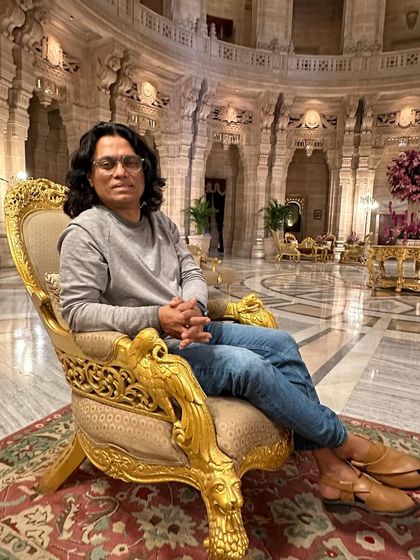 Taking a moment to soak in the royal ambiance of Umaid Bhawan Palace before our Sitar Symphony performance.